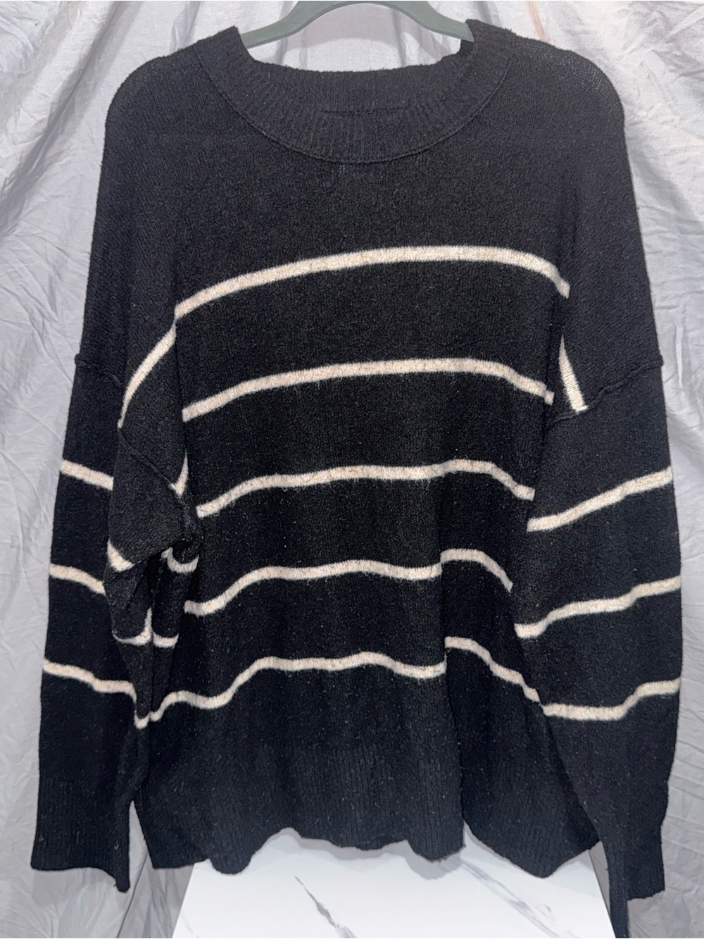 AERIE Black & White Striped Women’s Crewneck Sweater
